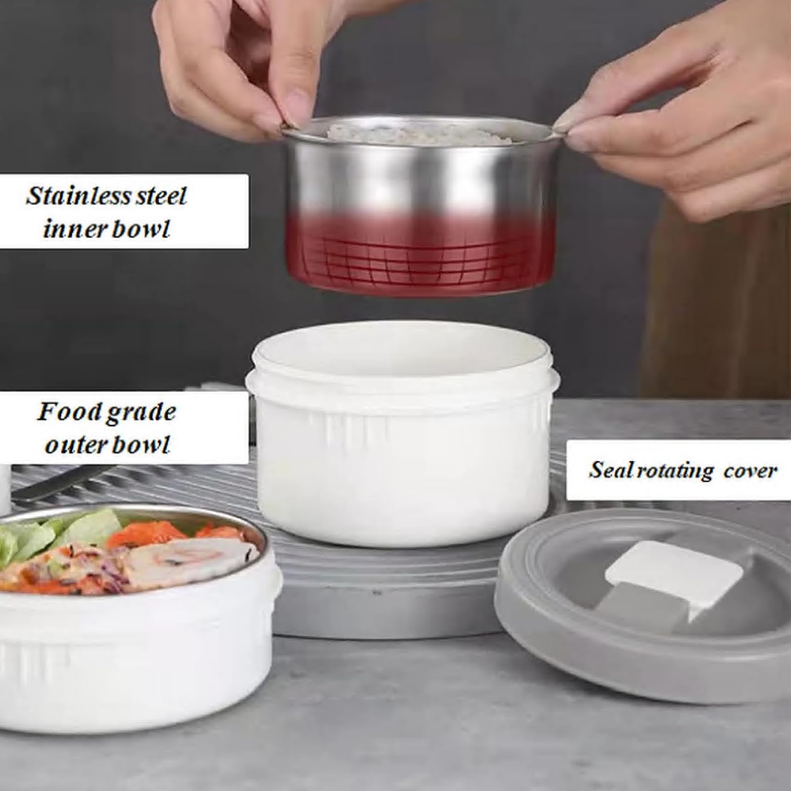 Caja de almuerzo apilable de acero inoxidable de 3 niveles, olla aislada a prueba de fugas de acero inoxidable, apta para llevar alimentos a la oficina, picnic al aire libre, (1900 ml, rosa)