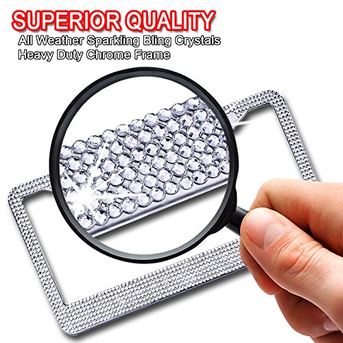 image for Zento Deals Shiny Crystal Bling Metal Chrome License Plate Frame with 