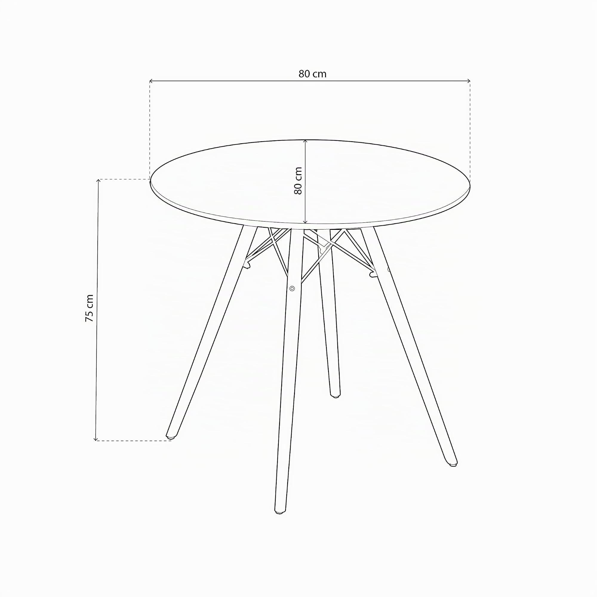 duehome | Mesa Redonda de Comedor Fija, Mesa Salon o Cocina, Modelo Tower, Acabado en Blanco y Madera, Medidas: 80 cm (Largo) x 80 cm (Ancho) x 75 cm (Alto)