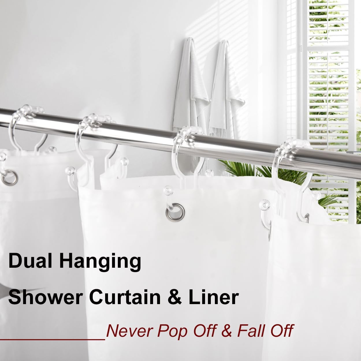 Resze Plastic Shower Curtain Hooks, 12 Pcs Clear Shower Curtain Rings Set