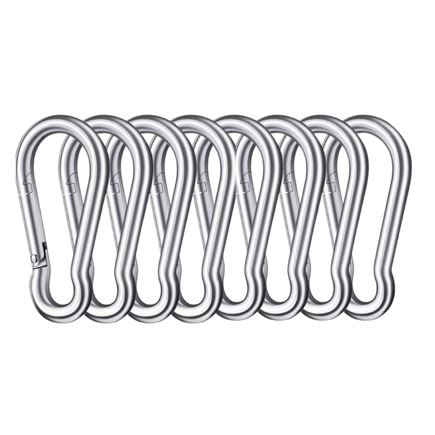 SIGNATRON Stainless Steel Spring Snap Hook Carabiner/Hook Swing Connector/Heavy Duty Multipurpose (Silver) - Pack of 8