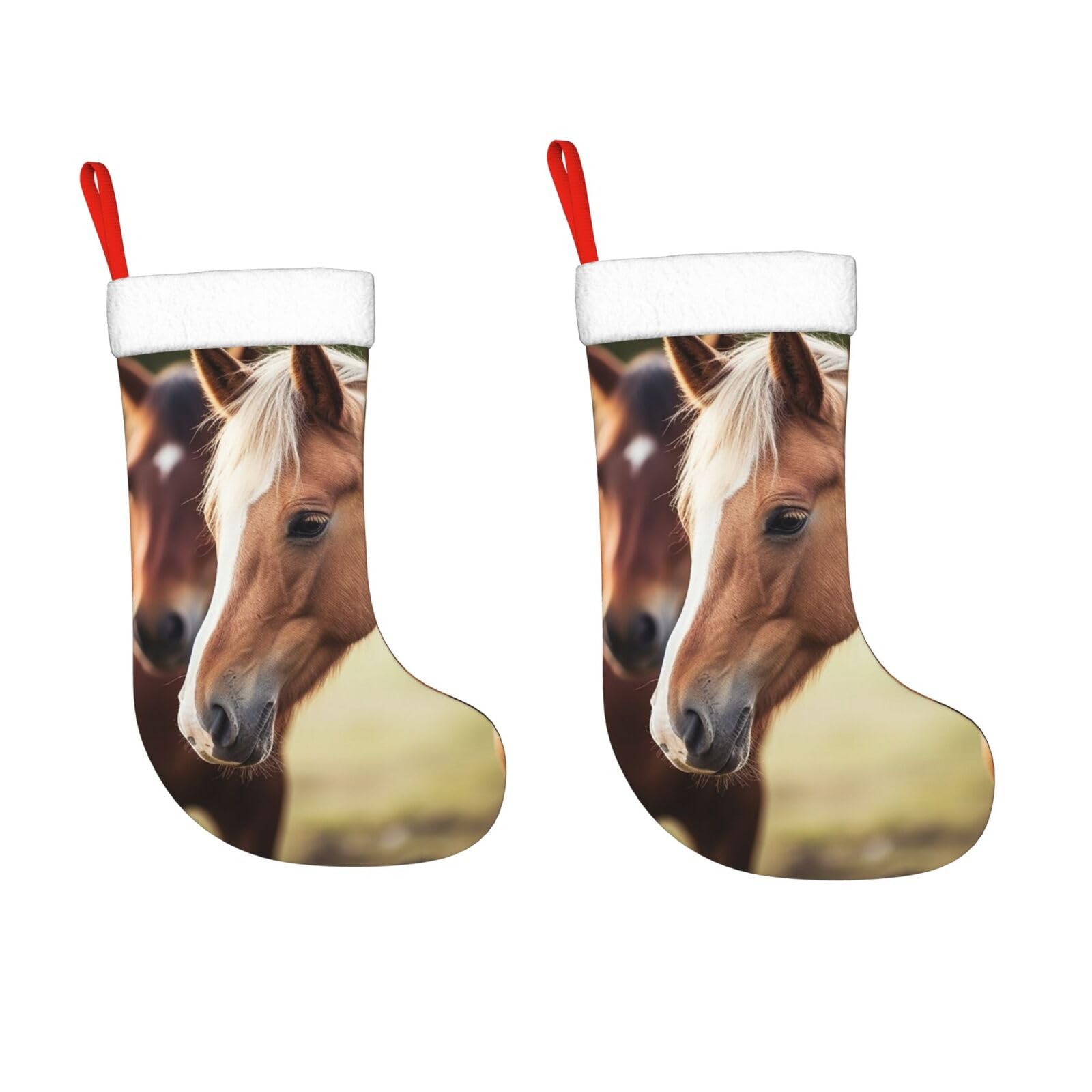KLOPH 2 Pack 18 Inches Christmas Stockings Personalized Adorable Horse Xmas Stocking Hanging Decoration Fireplace Stocking for Holiday Xmas Tree Christmas Fireplace Decor Gifts