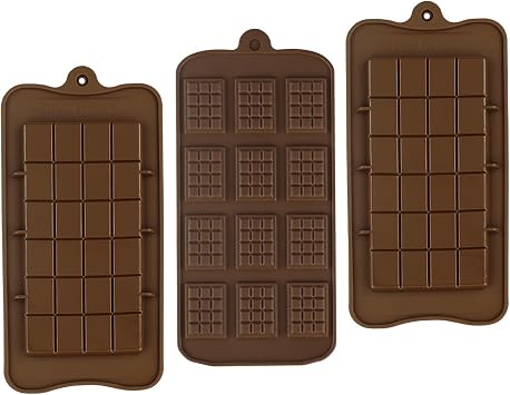 3 Pcs Silicone Break-Apart Chocolate Moulds, Brown, Rectangular/Square, Non-Stick, Reusable, DIY Baking Molds