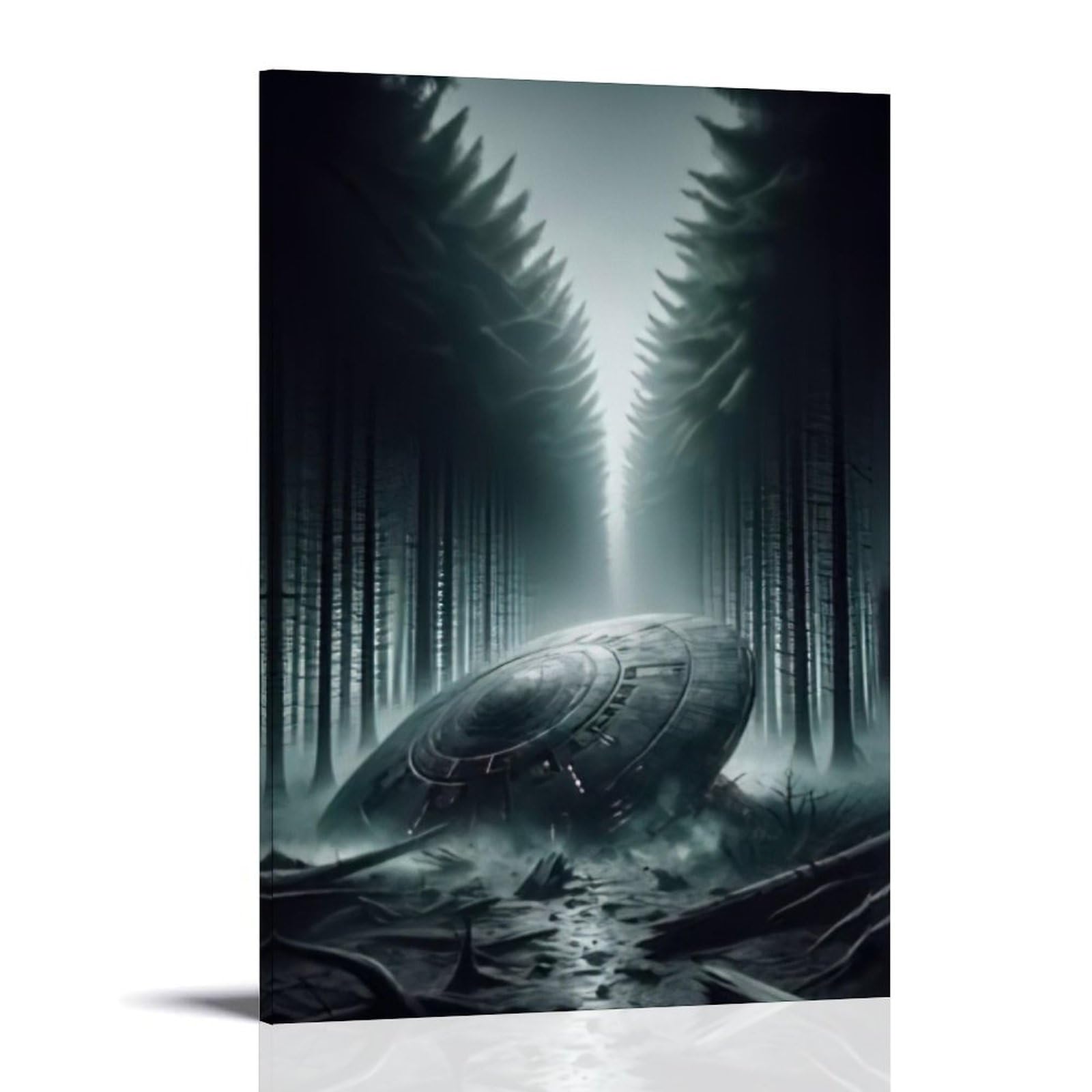 ZZXYHM Mysterious UFO in The Fog Forest Wall Decoration Poster Mural Modern Decoration Hanging Art Poster 08x12inch(20x30cm)