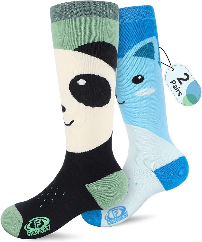 findway Kids Ski Socks, 2 Pairs Knee-high Warm Thermal Winter Snowboard Socks for Girls Boys Toddler