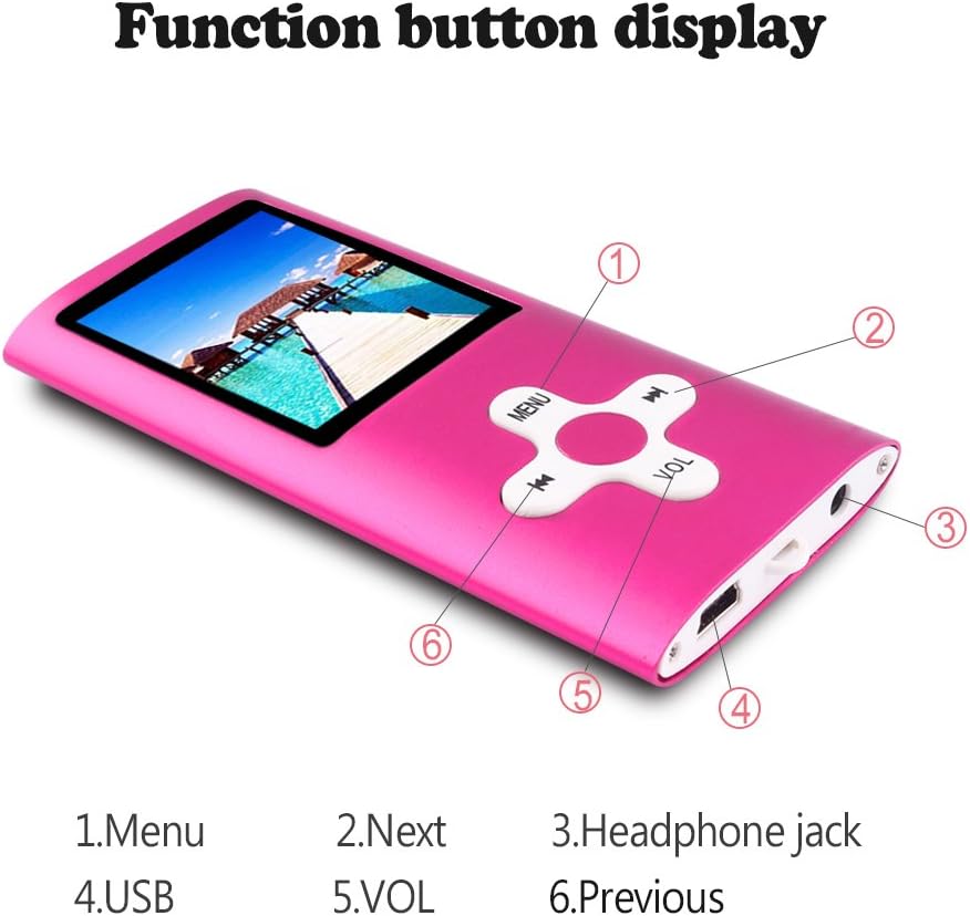 RHDTShop MP3 MP4 Player with a 16 GB Micro SD Card, Support UP to 64GB TF Card, Portable Digital Music Player/Video/E-Book Reader (Lightpink)