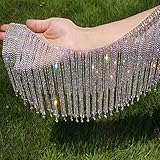 Pawkyjar 0.5 Yard Rhinestone Ribbon Tassel Chain Fringe Diamond Bridal Trim Fringe Crystal Applique...