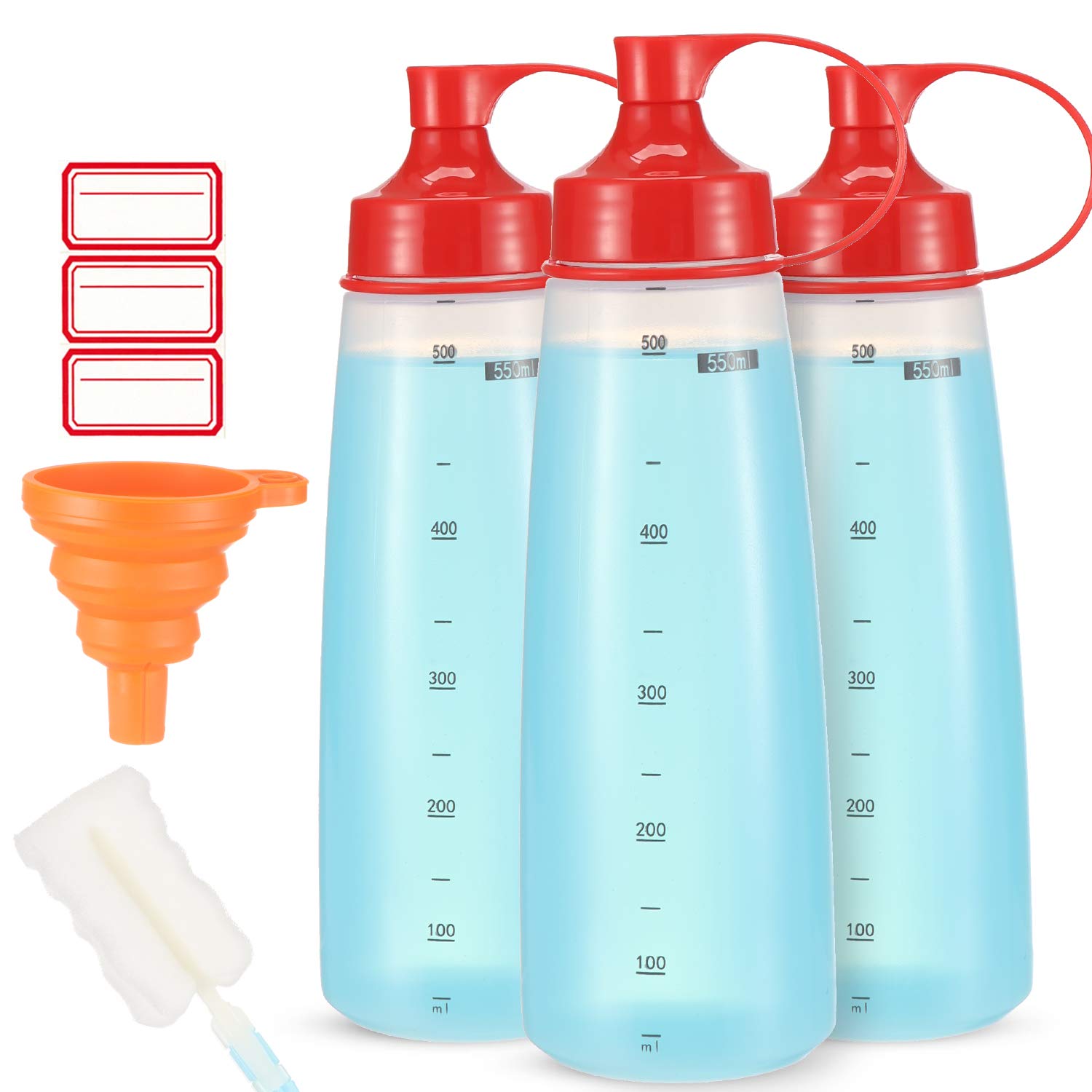 Photo 1 of Condiment Squeeze Bottle for Sauces Wide Mouth, Plastic Squeeze Bottles for Condiments, Paint, Ketchup, Mustard, Oil, Resin, Baking, Cake Decorating, Cleaning, BPA Free-Food Grade (19 oz., 3, Count)