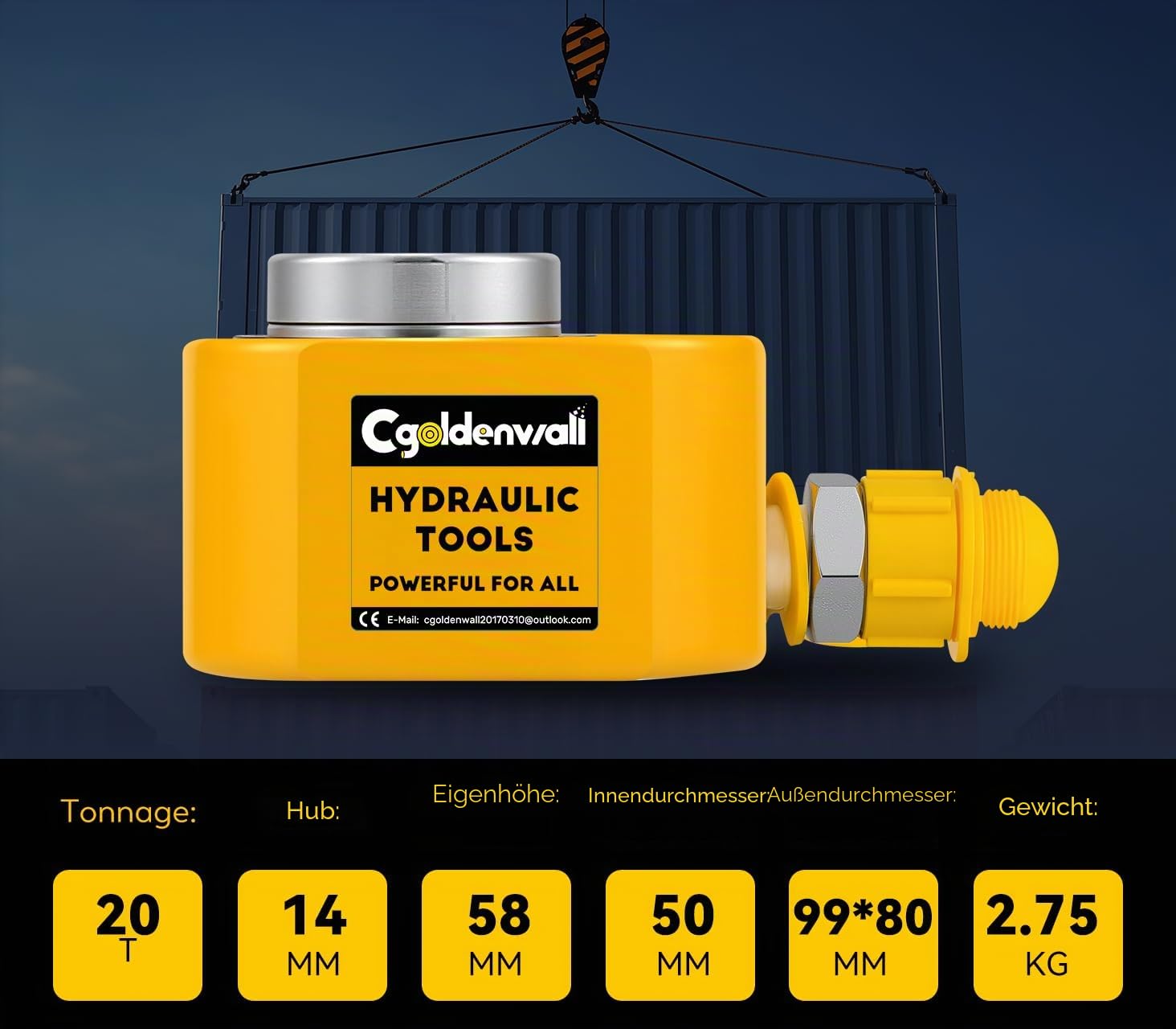 CGOLDENWALL Hydraulikzylinder 20T mit pumpe CP-180 für Gebäude und Brücken | Passt in Enge Räume, Arbeitet in Jeder Position zum Heben-Perfekt für Industrielle Wartungsarbeiten