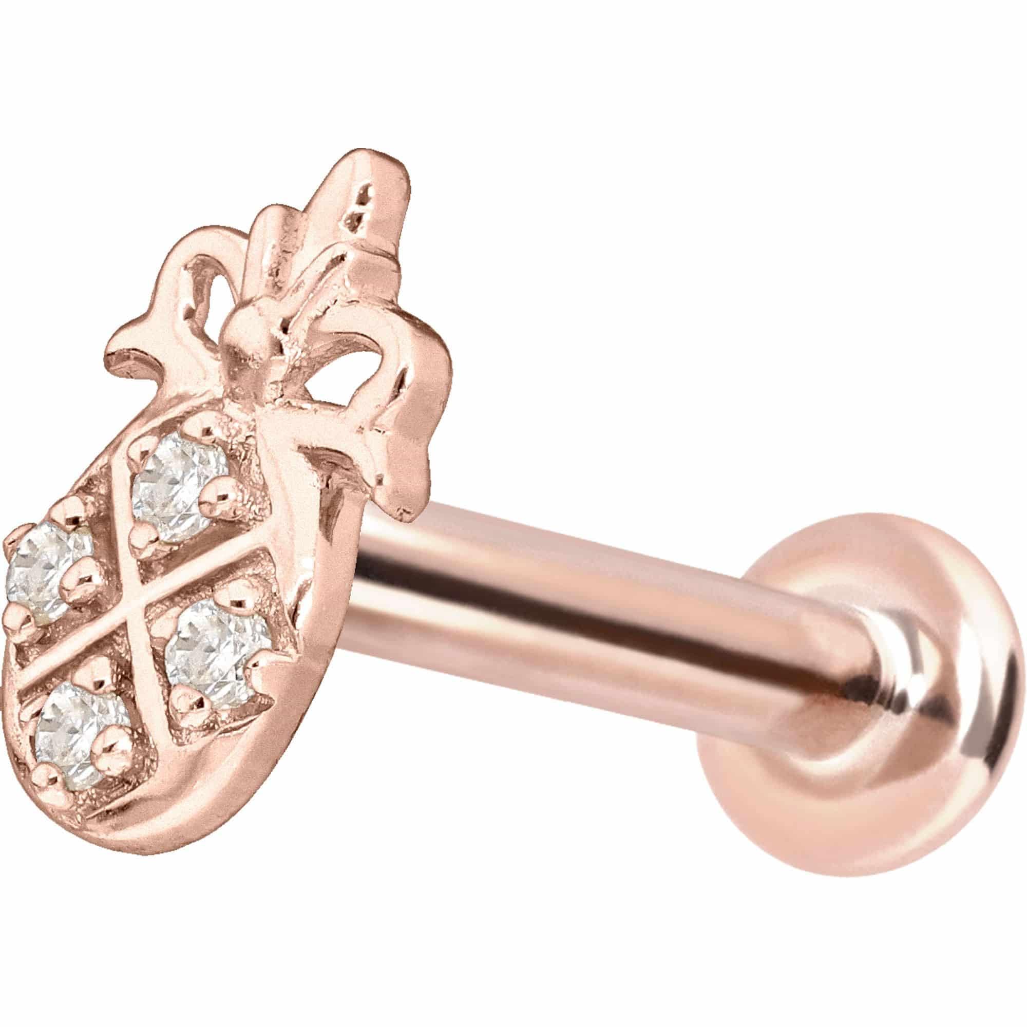 PIERCINGLINE Piercing Stecker 14 Gold Labret mit Innengewinde MOISSANIT-ANANAS 585er Gold - Roségoldfarben, Goldfarben, Silberfarben