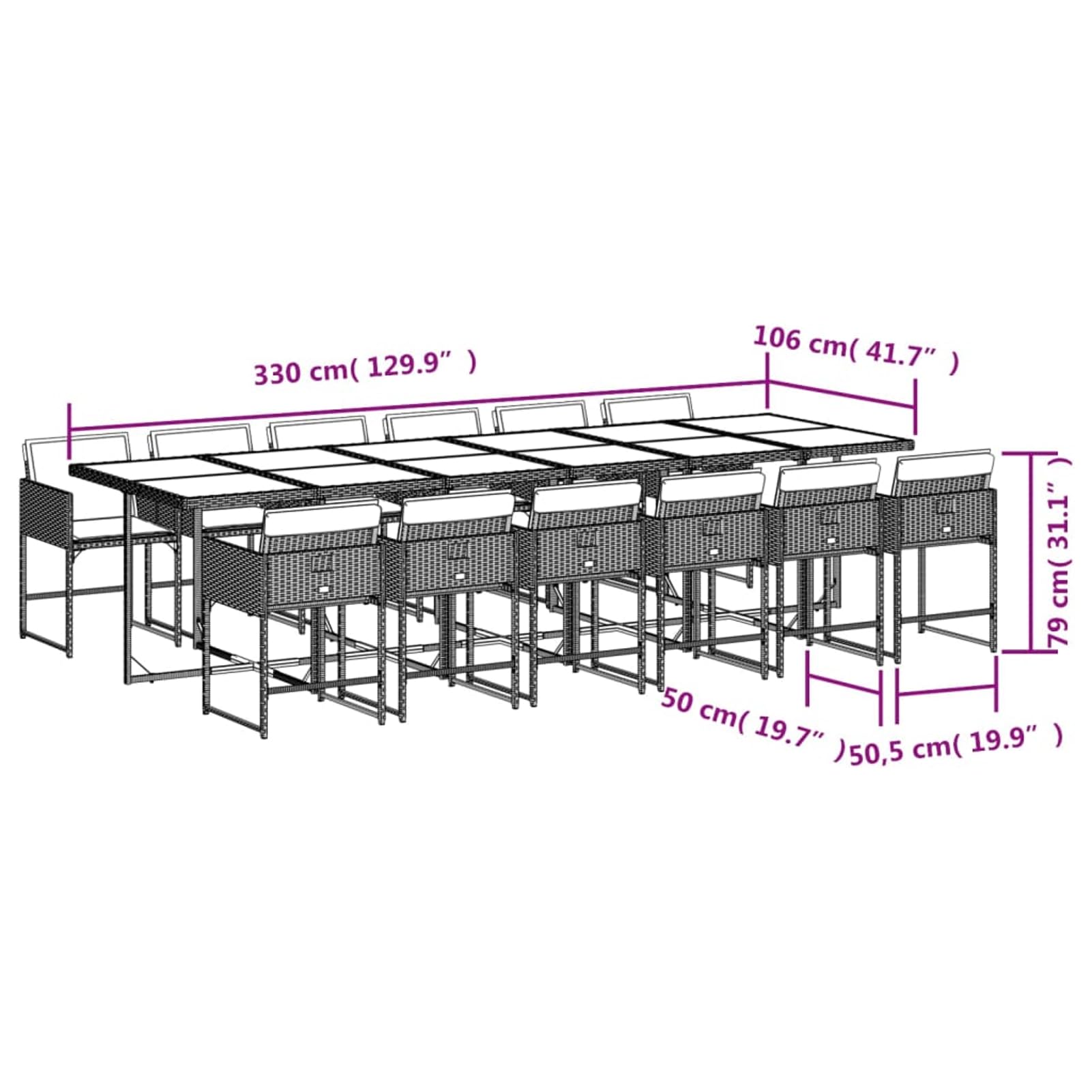 Gecheer Set da Pranzo da Giardino 13 Pezzi con Cuscini Grigio, Schienale Ribaltabile Salvaspazio in Polyrattan per Esterno, Soggiorno all'Aperto, Arredo da Giardino