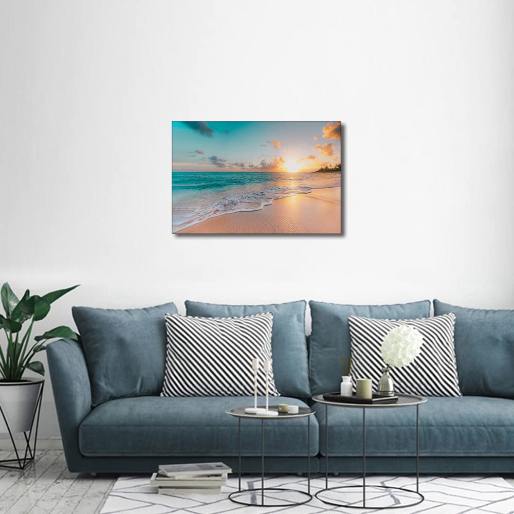 Canvas Wall Art Tropical Beach Sunset Picture for Living Room Kitchen Bedroom Modern Art wall Decor Seascape Stretched and Framed Ready to Hang(24X16in) - Image 4