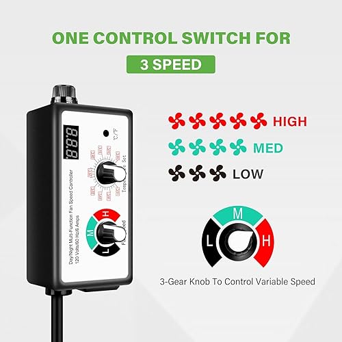 Miniatura 3 de iPower GLFANXCONTROLMAXV1 - Regulador de velocidad de ventilador de ventilación variable con controles HVAC un interruptor con 3 ajustes para escape