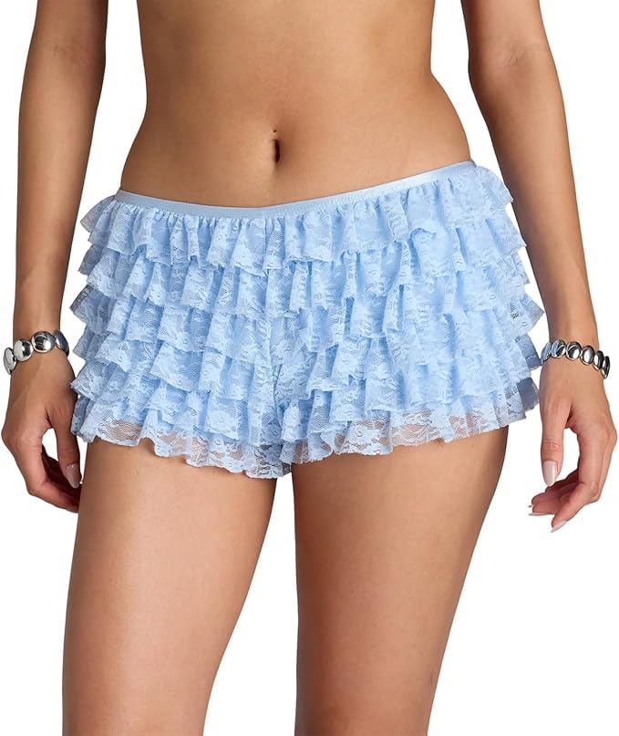 Image of Women Ruffle Bloomers Y2k Lace Trim Lolita Pettipants Cute Layered Frill Pumpkin Bottom Shorts Sweet Booty Panties
