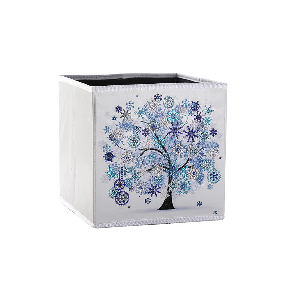 Diamond Painting Folding Storage Cubes Organizer Container DIY Foldable Basket Bin Cross Stitch Embroidery Mosaic Kits Storage Box 9.8"x9.8”x9.8" (Winter Tree 5)