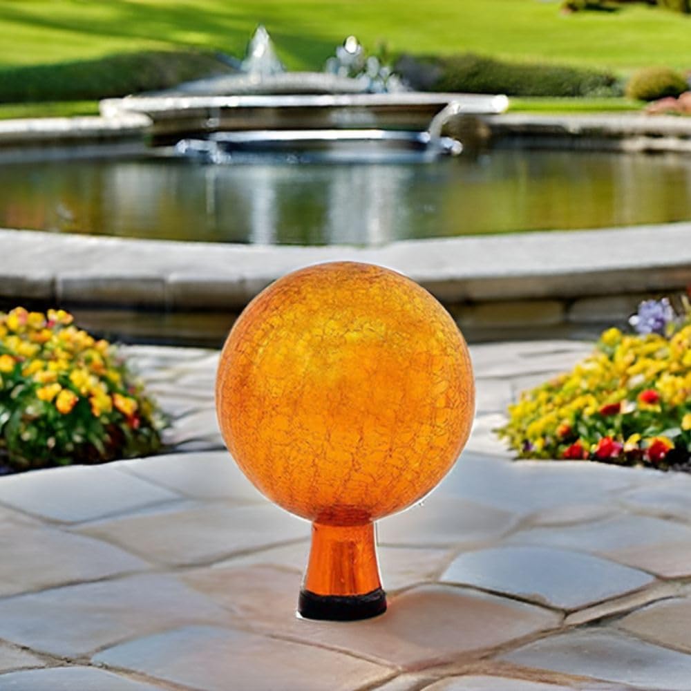 6-Inch G6-M-C Crackled Glass Gazing Globe Hand-Blown Reflective Garden Sphere Decorative Mandarin Orange Outdoor Yard Ornament Stylish Mirror Finish Lawn Patio Accent