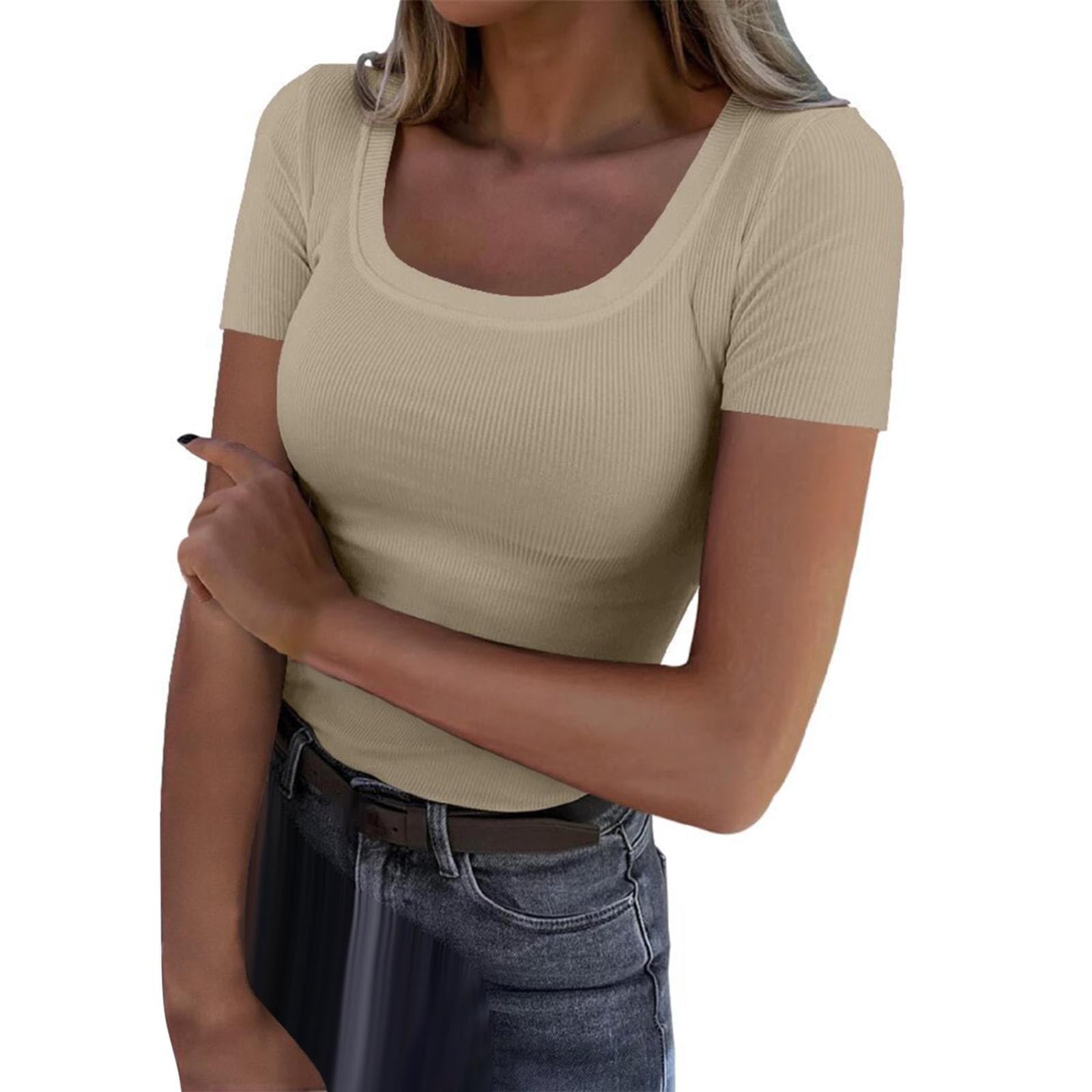 Canottiera Estiva Nera A Coste Top Donna PAODIKUAI A Coste Slim Fit, Maniche Corte, Scollo A V, Nero, Taglia L, Per Estate E Look Casual Top Casual Basic Taglia L