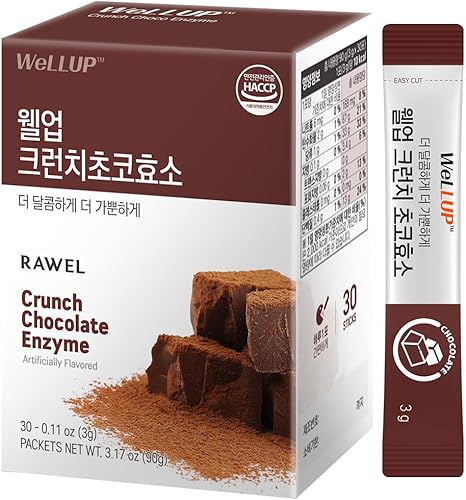RAWEL Enzimas digestivas de fermentación Well Up (0.11 oz x 30 ea)  (Cruch ChocoPiña) (0.11 oz 30 palitos, chocolate)