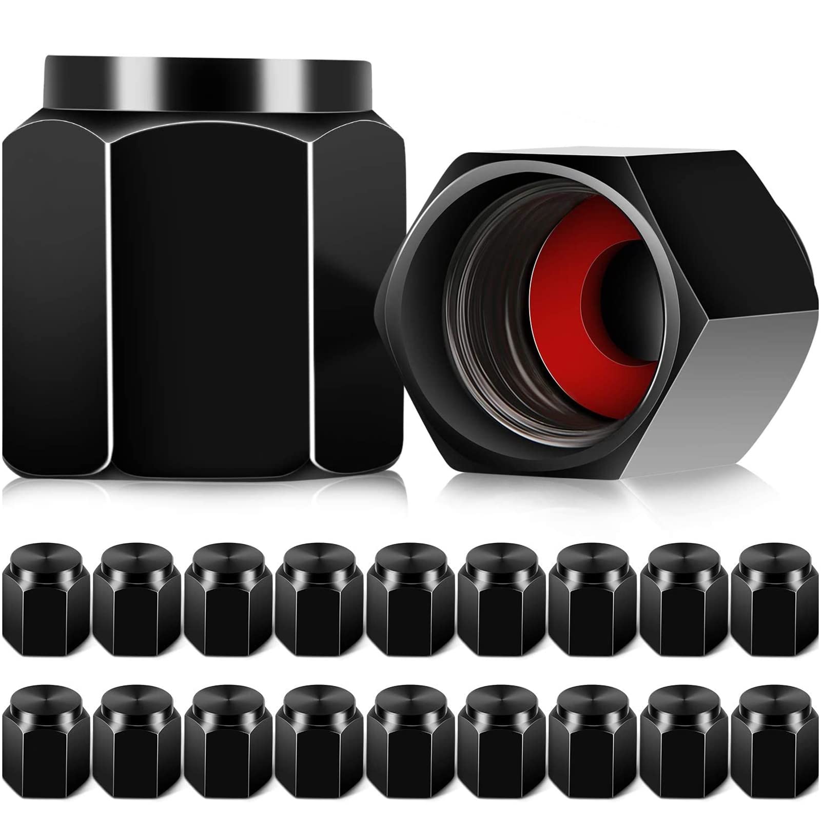 Mudder 20 Pieces Tire Valve Caps Aluminum Valve Stem Caps in Hexagon Shape with Rubber O-Ring Seal Stem Covers Universal Fits for Car Truck