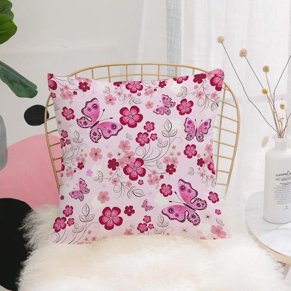 Hyosxw Pink Seamless Floral Pattern With Flowers An - A7 Cushion Cover,Throw Pillow Case Home Decorative For Living Room Bedroom Sofa Chair 18X18 Inch,Pink Seamless Floral Pattern With Flowers And Butterflies,Pillowcase 45X45cm