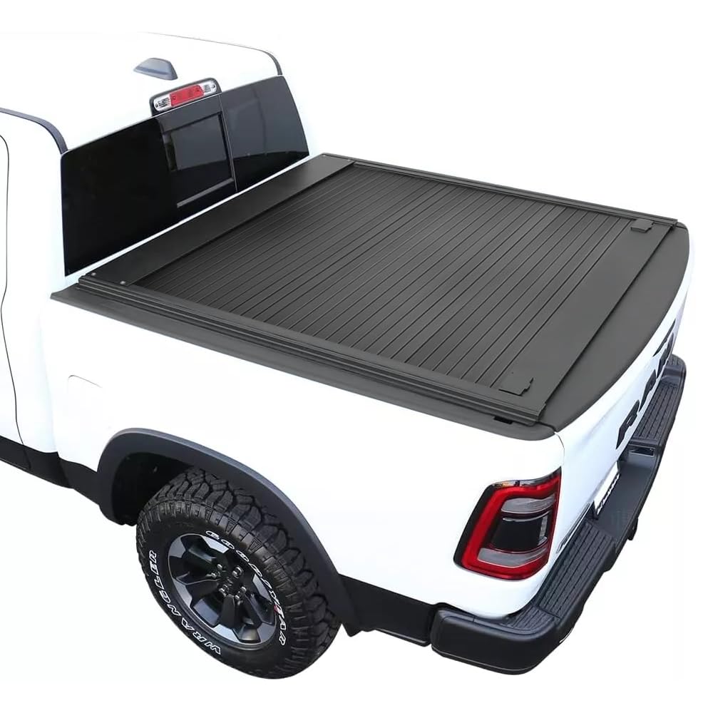 Syneticusa 格納式 トノーカバー 2019-2022 Ram 1500 5フィート7インチ (67インチ) ベッド マットブラック アルミニウム 薄型 防水