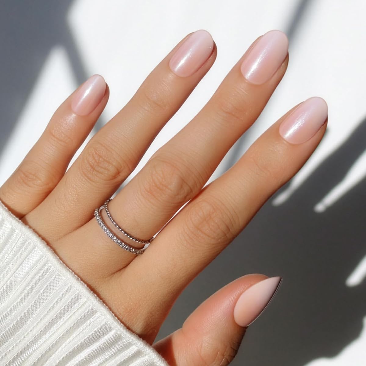 Press On Nails - Short Oval, Glazed Fake Nails 30 Pc Full Kit | Everyday Nude press on nails in 15 sizes. Ombre glue-on set. Waterproof, chip-resistant, up to 2 weeks wear