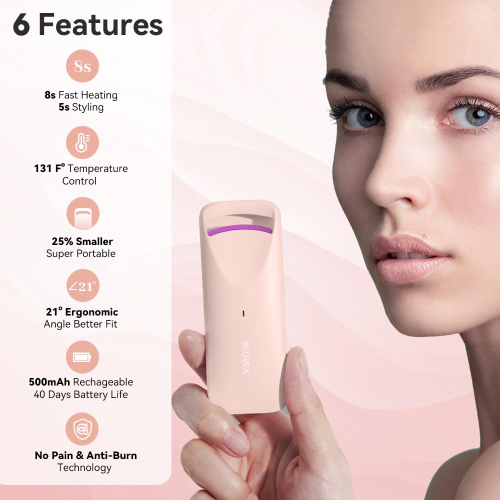 Beheizte Wimpernzange – Elektrische Wimpernzange mit wärmeempfindlichem Silikon-Pad, Typ-C wiederaufladbarer Mini-Lash-Curler, 8s schnelle Erwärmung, 24 Stunden, lang anhaltendes Wimpernlifting zum