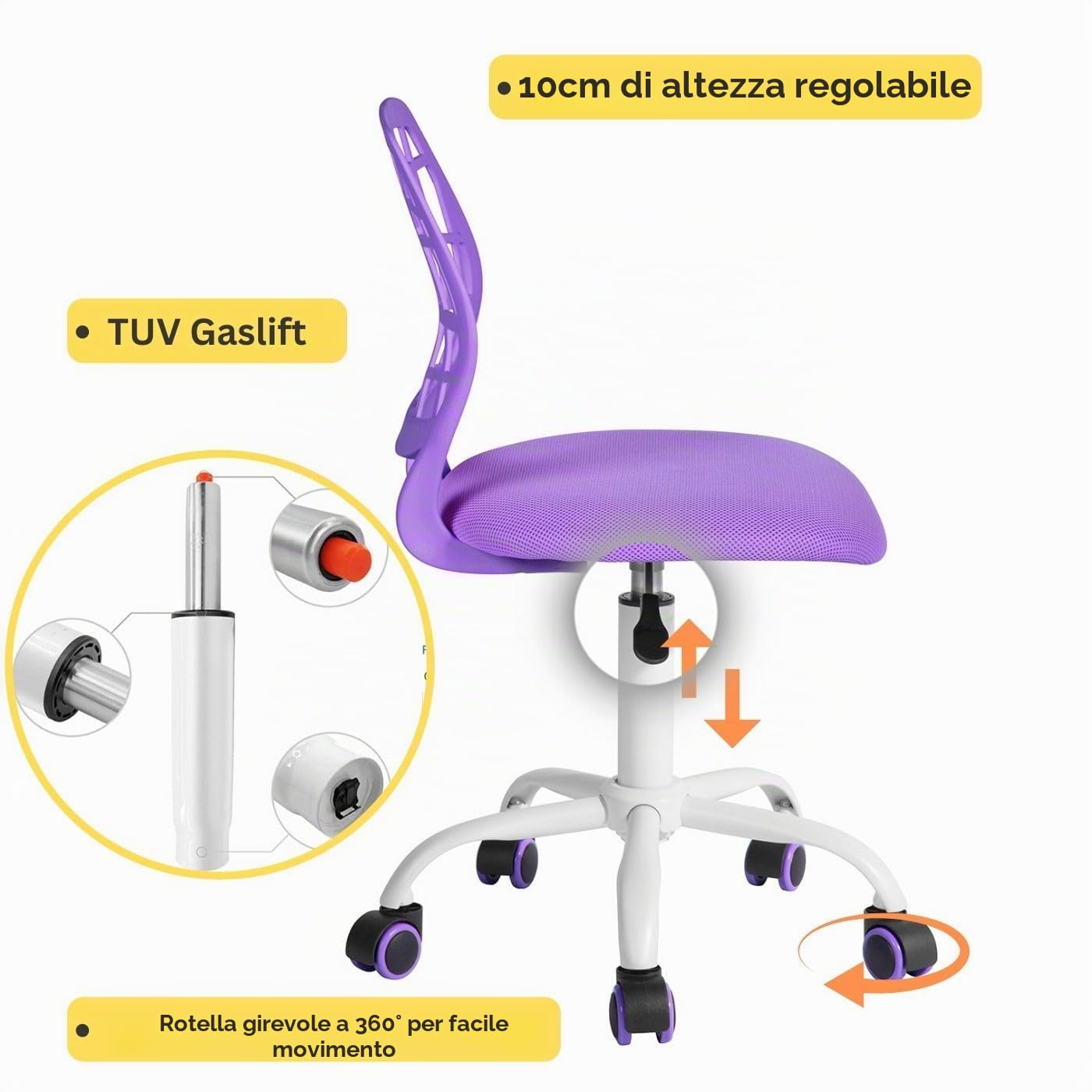 FurnitureR Colourful Desk Chair, Modern Adjustable Design Computer Seat, Swivel Armless Desk Task Chair, Kids Study Room Home Office Chair Task Chair, Viola