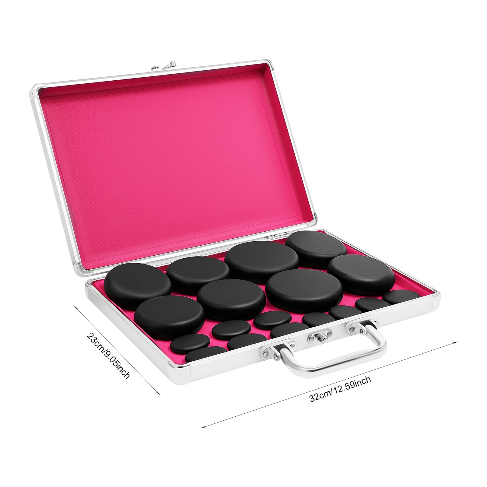Juego de piedras calientes de basalto (16 piezas) con caja de calor para masaje corporal (incluye piedra caliente)