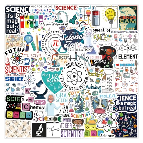 55pcs Science Stickers Pack Chemistry Biology Classroom Decor for School Teacher Student Laboratory Sticker Decals for Laptop Water Bottle Notebook Science Party Favors and Decor(Colourful-C7)