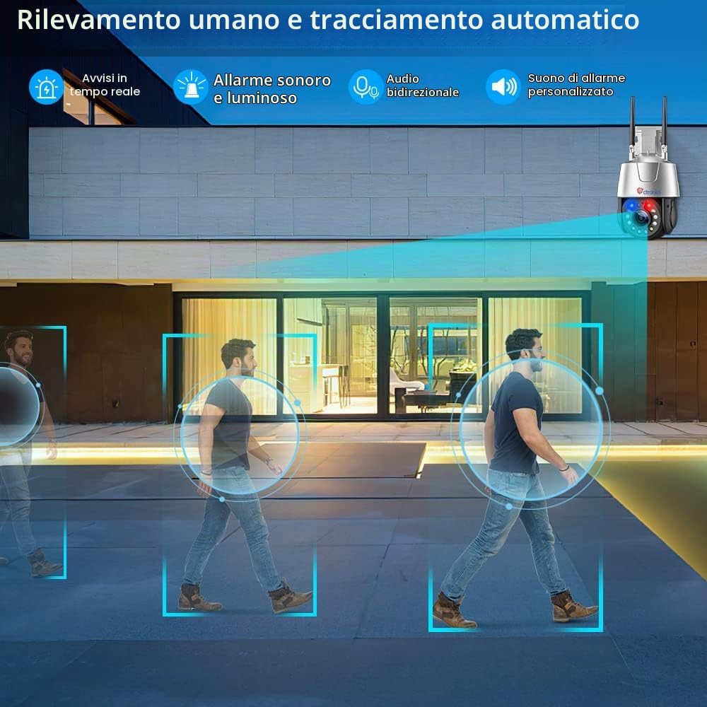 Ctronics 3G/4G-LTE Telecamera da Esterno Zoom Ottico 30X 5MP PTZ Telecamera di Sicurezza con Visione Notturna 150m, Rilevamento Umano, Auto Tracking, Preset e Crociera, Audio Bidirezionale, IP66