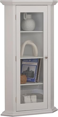 Miniatura 7 de Kings Brand Furniture - Armario de almacenamiento esquinero con puerta de cristal, acabado cereza