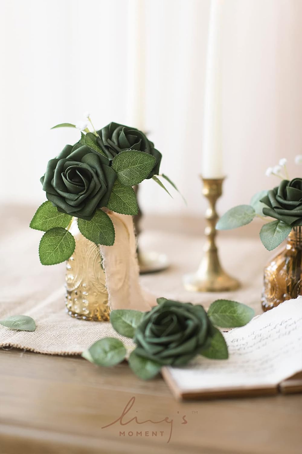 Ling's Moment Artificial Flowers Champagne Flowers, Artificial Flowers Emerald Green Flowers