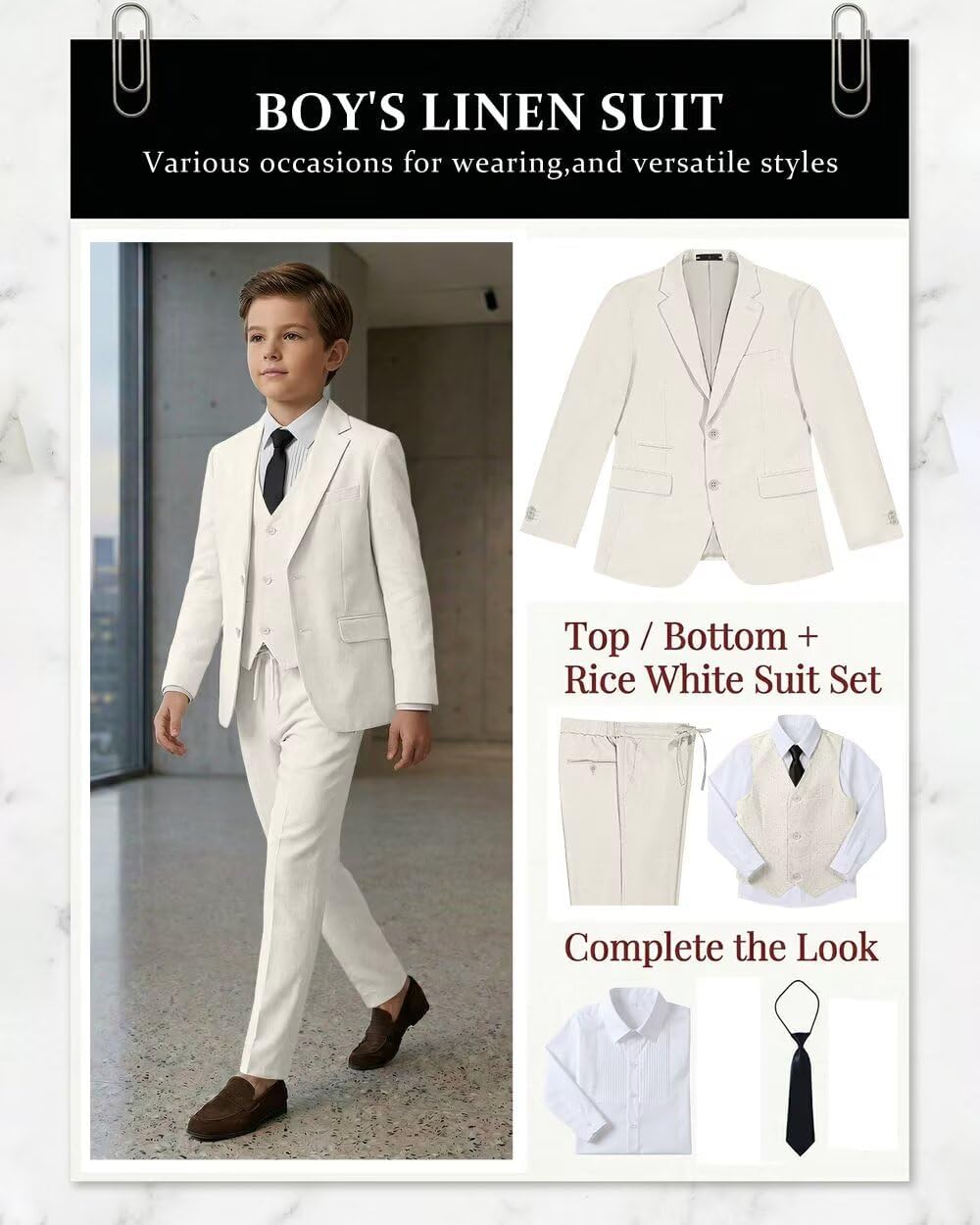 Retro Linen Boys Suit Slim Fit 5 Piece Sets Kids Wedding Outfit Linen Suits Casual Drawstring Tuxedo Set for Boy