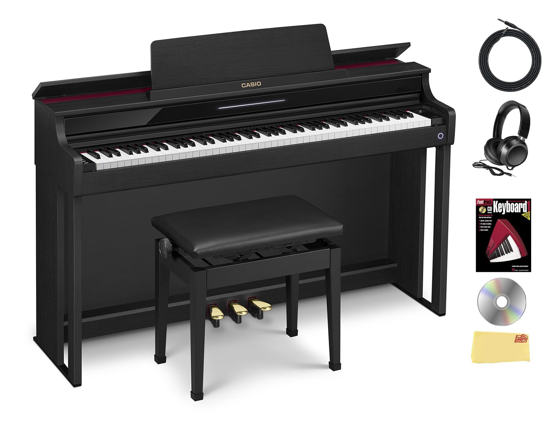 Casio AP-550 CELVIANO 88-Key Digital Piano - Black Bundle with Adjustable Bench, Headphones, Piano Book, Online Lessons, Austin Bazaar Instructional DVD, and Polishing Cloth