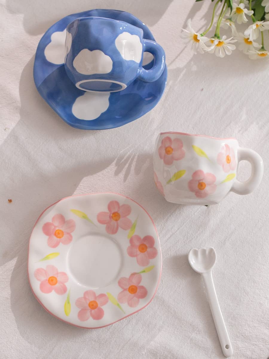 JABNOW Tasse à Café Bleu Ciel Blanc Nuages 250ml Ensemble de Tasses à Café en Porcelaine, Tasses à Café avec Soucoupe et Cuillère, Tasses à Espresso Latte Cadeaux pour Famille Proches Amie JABNOW Tasse à Café Bleu Ciel Blanc Nuages 250ml Ensemble de Tasses à Café en Porcelaine, Tasses à Café avec Soucoupe et Cuillère, Tasses à Espresso Latte Cadeaux pour Famille Proches Amie