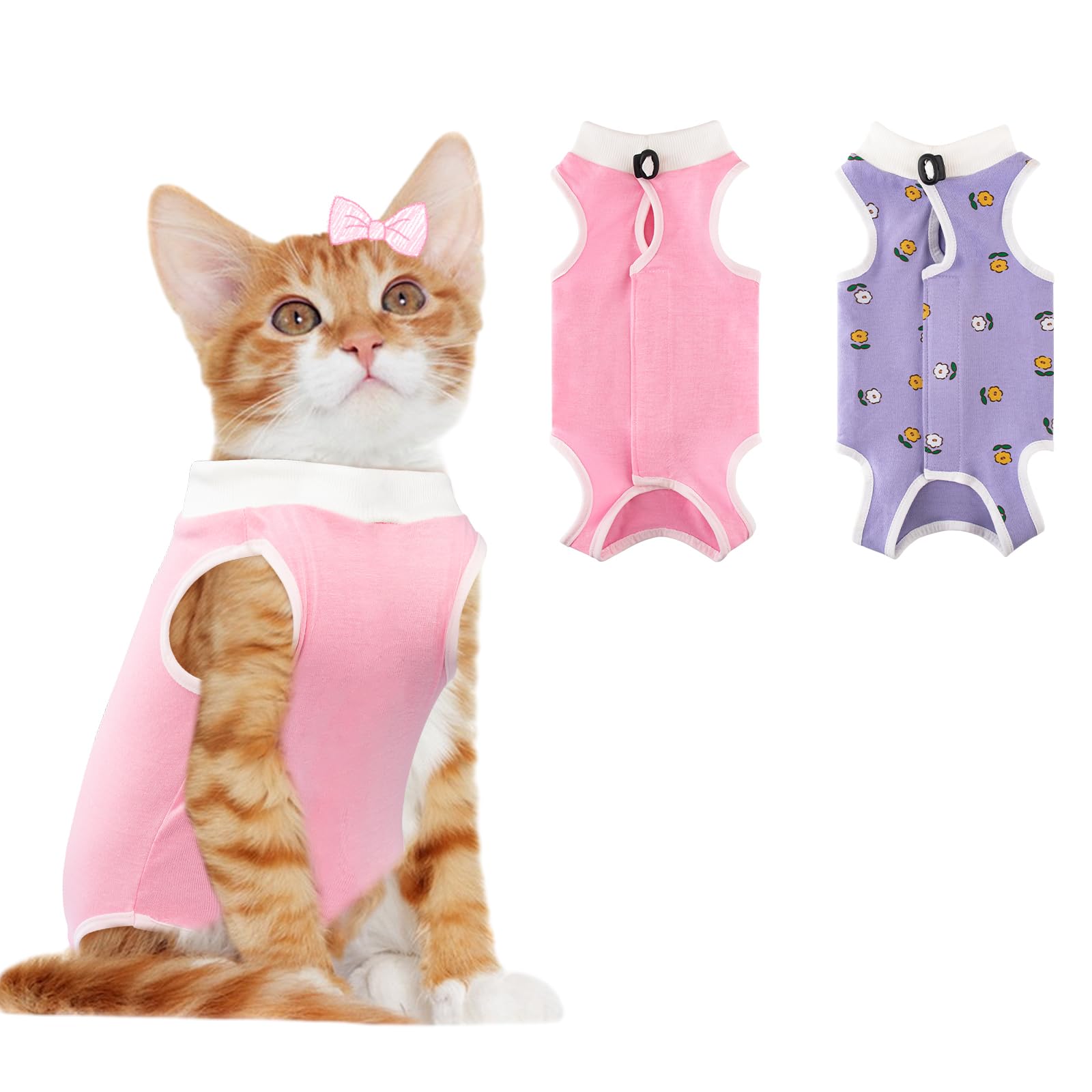 2 PCS Cat Recovery Suit for Spay Abdominal Wounds Cat Onesie for Cats After Surgery Recovery Suit Female Breathable E-Collar Alternative Kitten Onesie Anti Licking