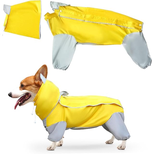Dog Raincoat Waterproof with Leg, Adjustable Dog Rain Jacket with Hoodie, Dog Rain Coats for Small Medium Large, Pet Supplies (Medium)