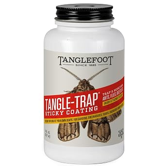 Tangle-Trap Sticky Coating, 8oz Brush-On Adhesive with Built-in Applicator for Creating Tacky Surfaces on Boards, Stakes, and Non-Porous Materials for Garden and Greenhouse Use