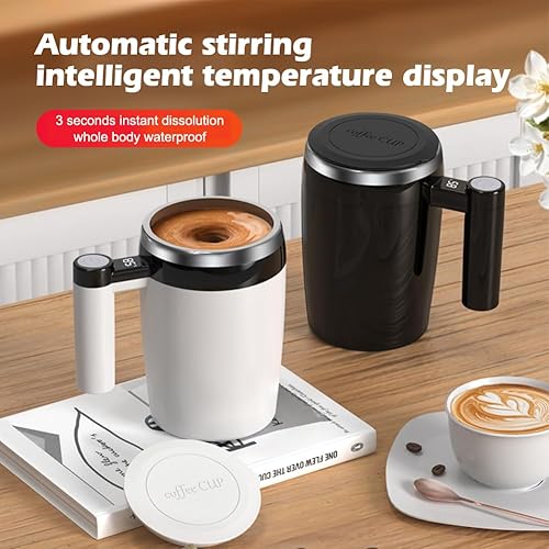 Miniatura 2 de Taza de café con agitación magnética automática, taza agitadora magnética para leche, taza de café de acero inoxidable con tapa para café (blanco)