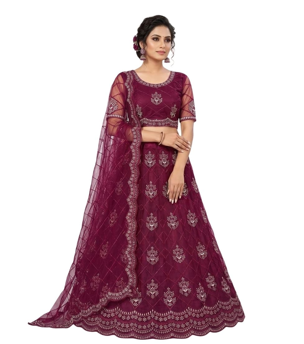 Aika Creation Women's Net Embroidered Semi-Stitched Lehenga Choli Maanav LH-AA-picture-21