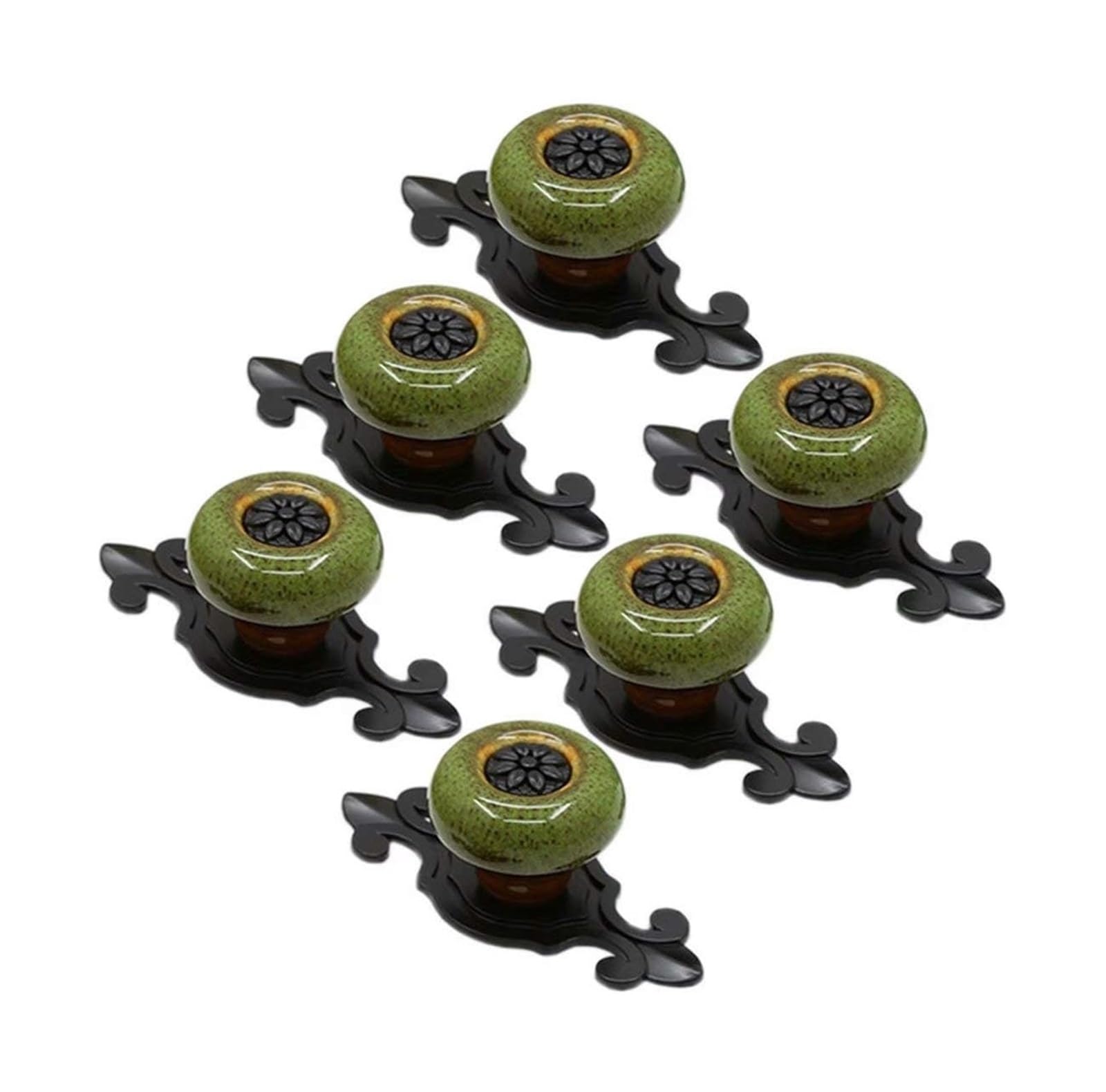 Opeximatun Green Ceramic Drawer Knobs, Antique Ceramic Cupboard Drawer Handles Multicolor Single Hole 6 Pcs(Green)