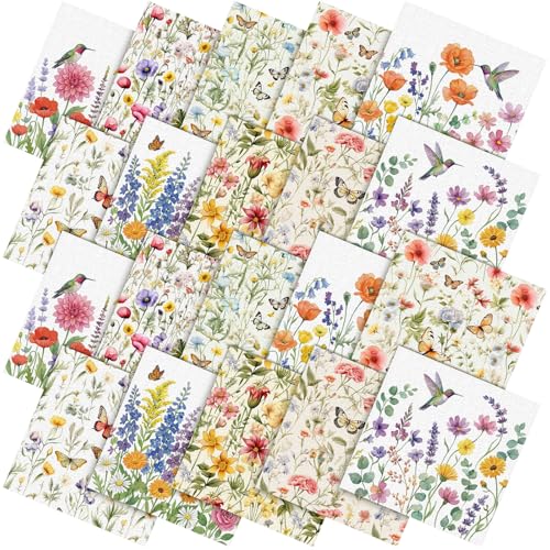 Hahafelt 10 Pcs Summer Wildflower Quilting Fabric Bundles 20 x 20 Inch