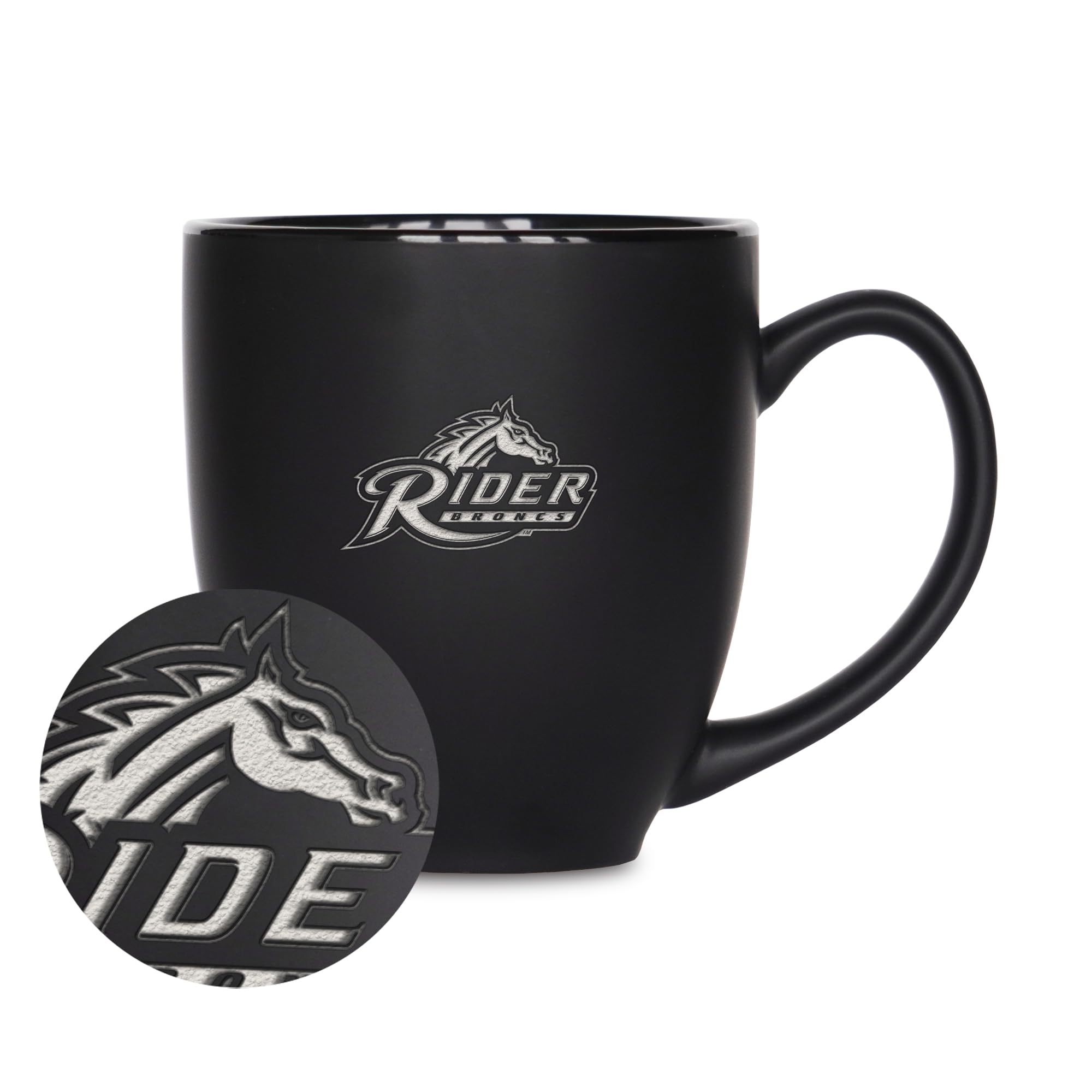 Tasse bistrot noire Rider Broncs 425 ml pour vos matins café au bureau