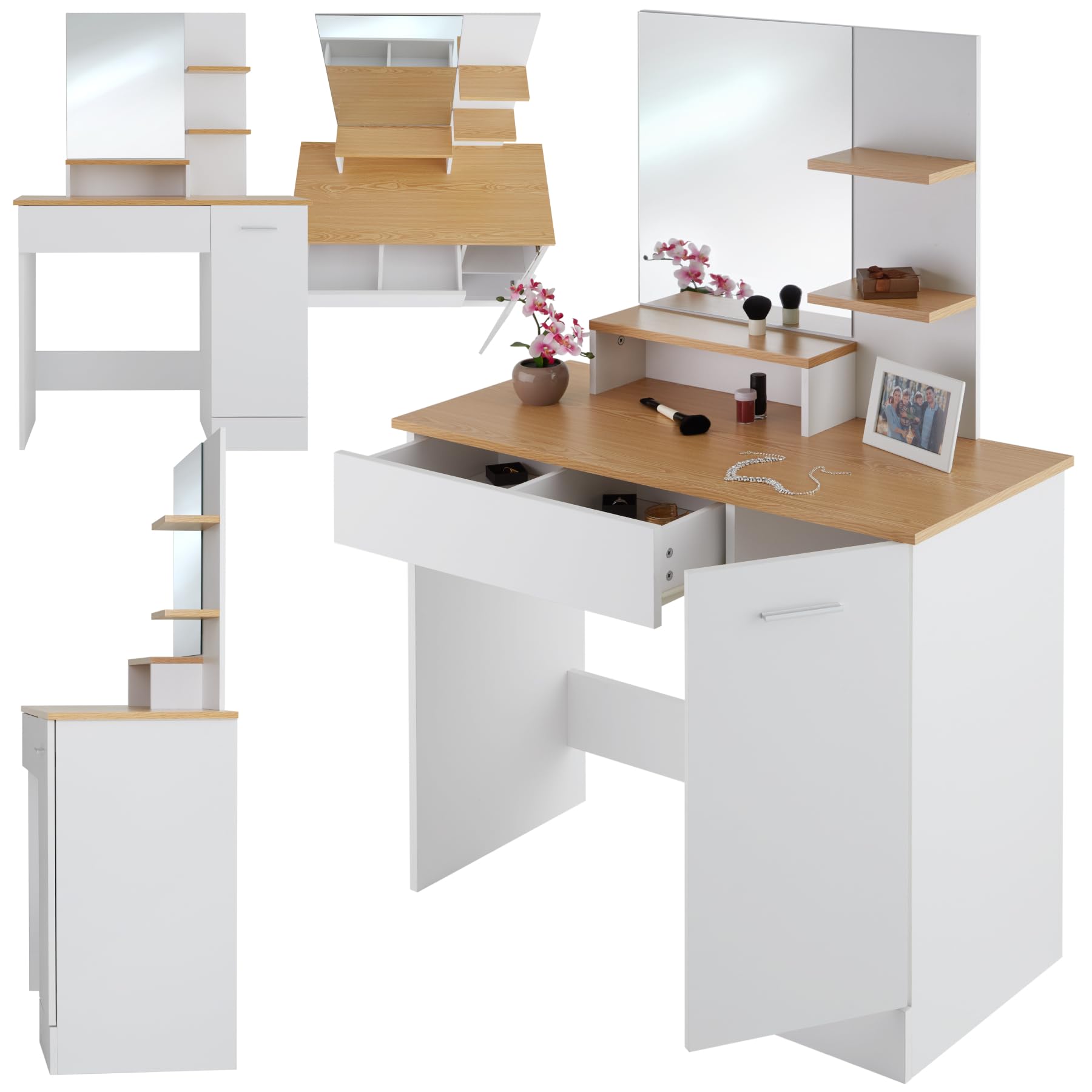 TecTake 403851 Dressing Table with key dimensions labeled