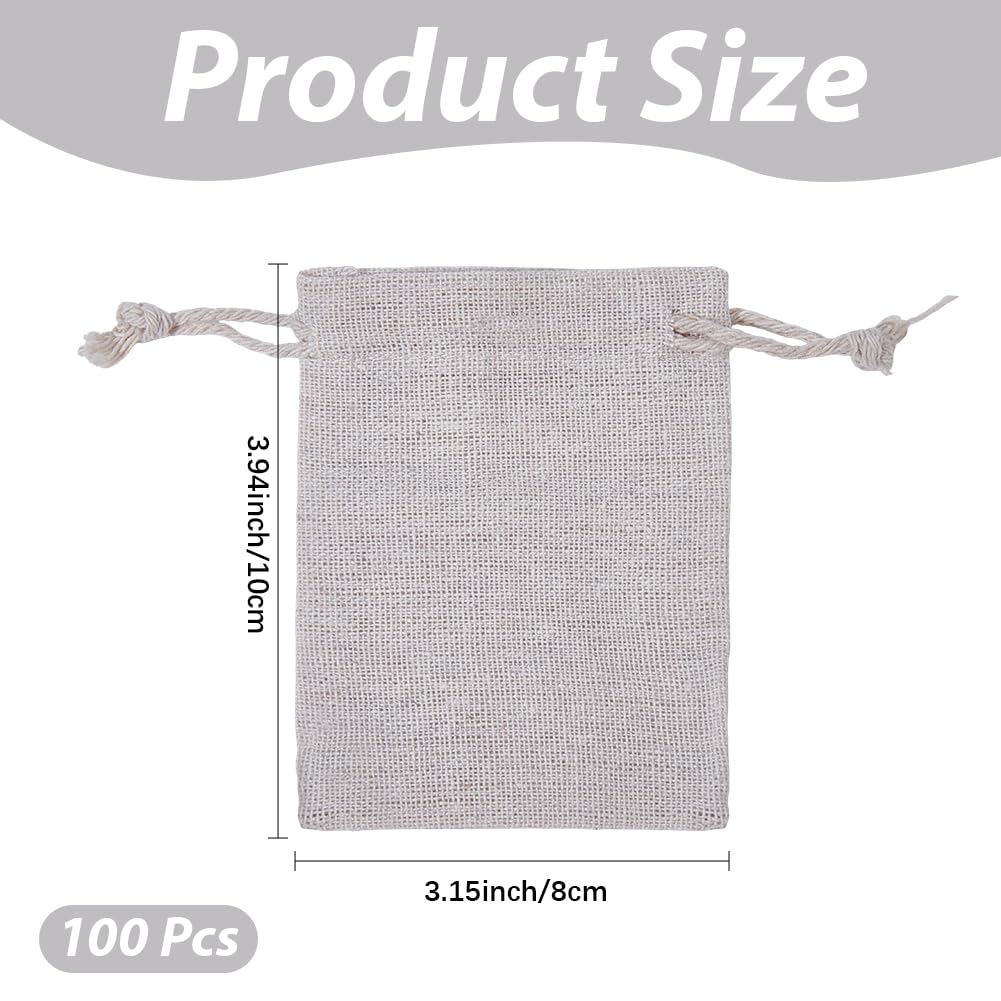 CREATCABIN 100 Pezzo Sacchetti Cotone Coulisse Mussola Piccoli Sacchetti Tessuto Sacchetti Tela Iuta Sacchetti Regalo Rustici Riutilizzabili Sacchetti per La Conservazione all'Ingrosso 10x12cm