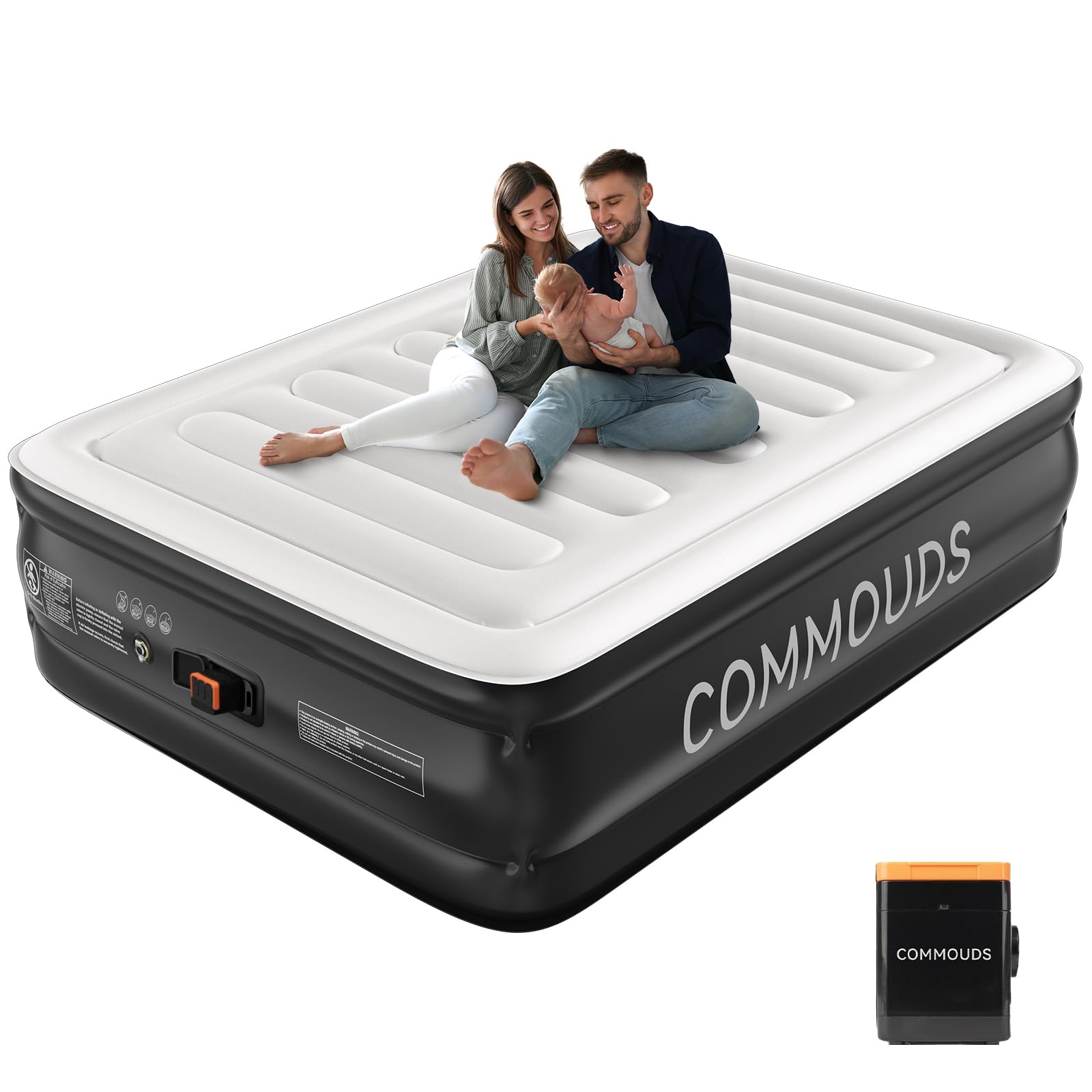 COMMOUDS Queen Air Mattress with 2000mAh Battery Powered Pump, 18" Raised Inflatable Mattress, Portable Blow up Mattress, Air Bed for Camping, Home