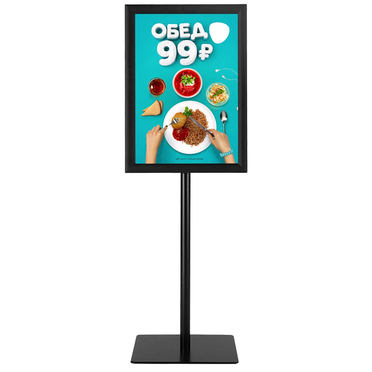 GiantexUK Sign Stand, Adjustable Aluminum Alloy Poster Stand with Stable Round Base, Snap Frame Floor Standing Sign Holder for Business Show School Advertisement Sales (Black, 42 x 30 x 124 cm)