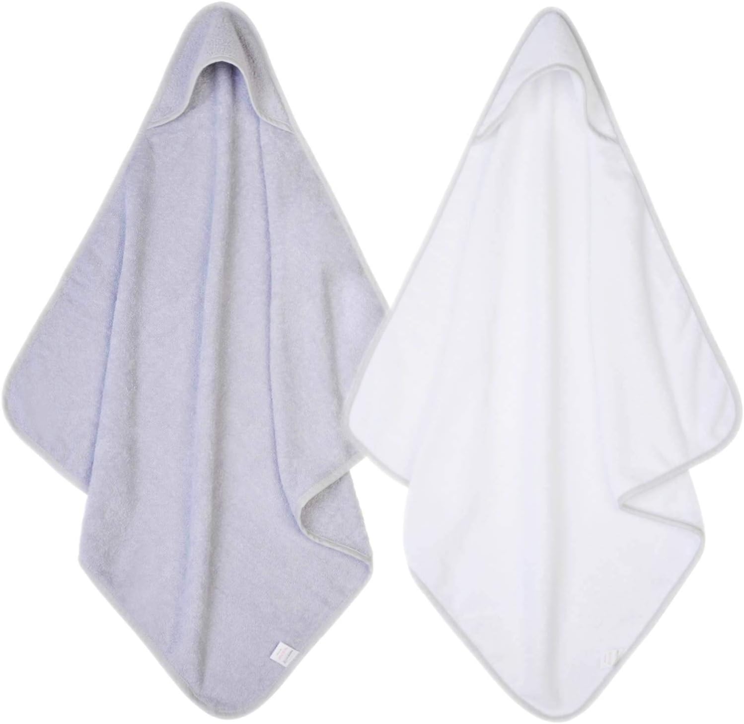 2 x Hooded Baby Towel Soft 100% Cotton Bath Wrap Pack of Two Towels, Grey & White