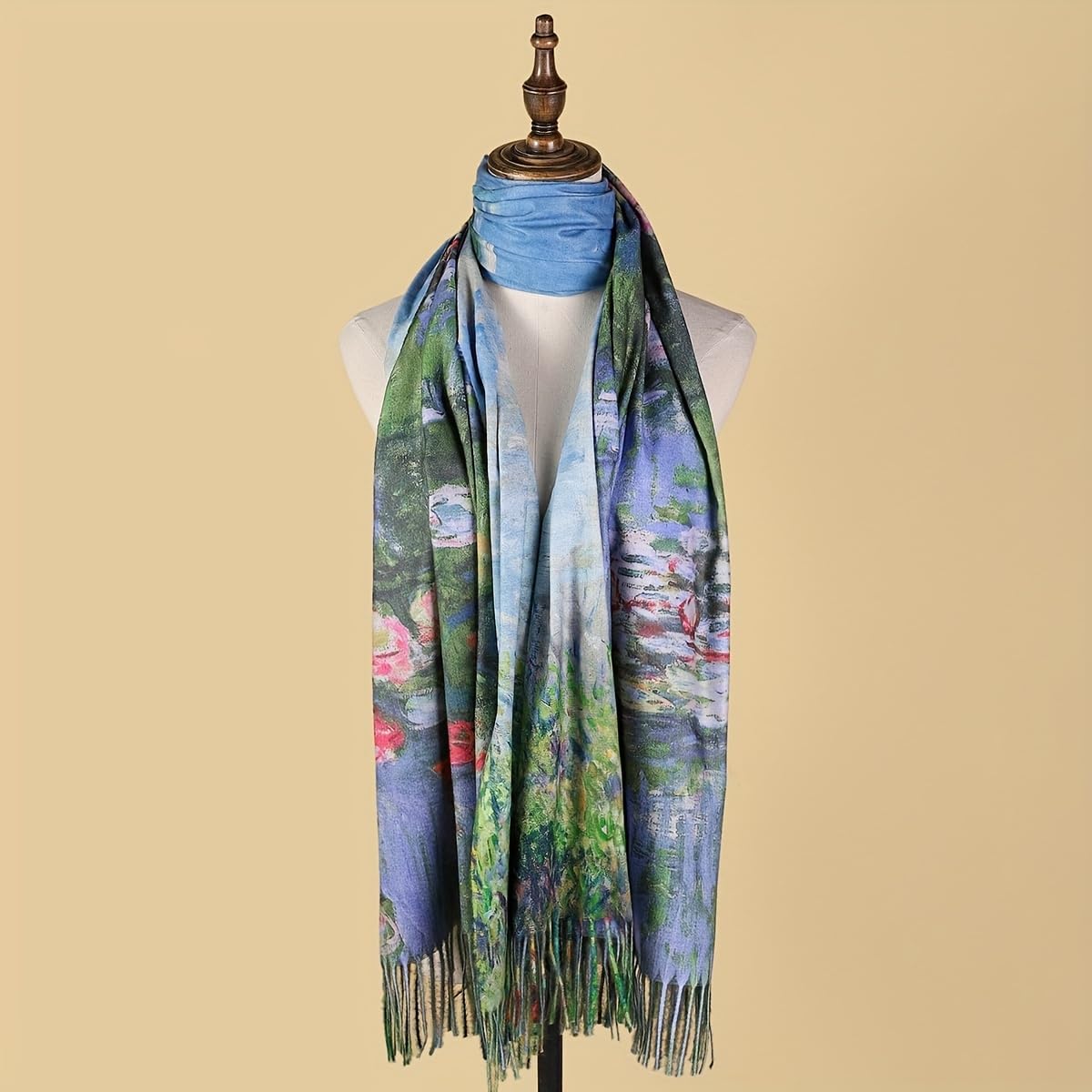 Reversible Pashmina Scarf - Double-Side Scarf For Women Winter Shawl Wrap Monet Van Gogh Art Printing Scarves - Image 5